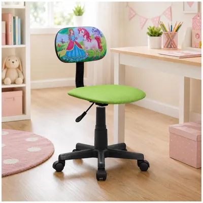 Produktbild von Kinderdrehstuhl Prinzessin & Einhorn Grün höhenverstellbar mit Rollen