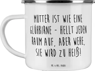 Produktbild von Mr. & Mrs. Panda Teetasse Spruch Mutter Glühbirne - Weiß - Geschenk, Teebecher, Lächeln, becher emaille, Kaffeepott, Familie, wütende, humorvoll, Pott, Haferl