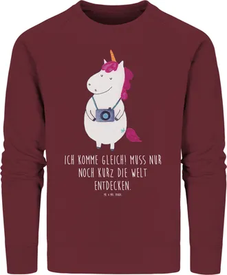 Produktbild von Mr. & Mrs. Panda Bio Sweatshirt Einhorn Fotograf Größe M - Burgundy - Geschenk, Pullover, Pulli, Baumwoll, Sweater, Urlaub, Unicorn, Reisen, Kamera, Fotografie