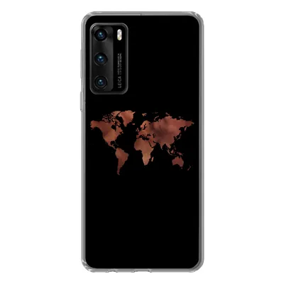 Produktbild von MuchoWow® Handyhülle Schutzhülle Hülle für Huawei P40 Weltkarte - Leder - Schwarz Silikon Softcase Handy Hülle - Handytasche