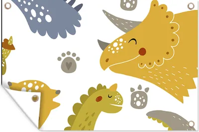 Obrázok produktu pre MuchoWow® Vonkajší plagát - Záhradná dekorácia ochrana súkromia - Záhradné plagáty pre záhradu - Dinosaurus - Vzory - Chlapci - Dino - Deti - 60x90x0.2cm
