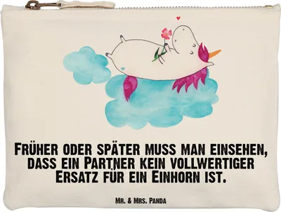 Produktbild von Mr. & Mrs. Panda Kulturbeutel Einhorn Verliebt Grösse XL Große - Weiß - Geschenk, Wolke, Make-Up Tasche, Kosmetiktasche, Pouch, Unicorn, Schminktasche, kosmetiktäschchen