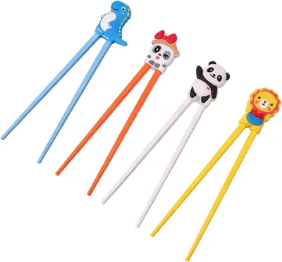 Produktbild von Essstäbchen 4 Paar Essstäbchen für Kinder, Hilfsmittel als Halterung für Anfänger, Essstäbchen zum Essen, abnehmbare Essstäbchen, Lernset im niedliche