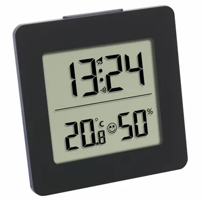 A digital thermo-hygrometer displaying time, temperature, and humidity.