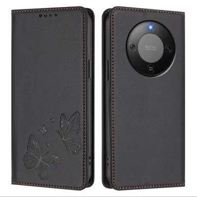 Produktbild von Lederhülle für Honor X9d/Magic8 Lite, Schmetterling Prägung Leder Brieftasche Schutzhülle mit Ständer Schwarz