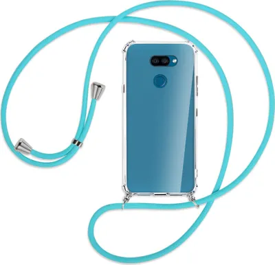 Produktbild von Handykette Backcover-Schutzhülle mit Band (Metall silberfarben) für LG K40S LMX430 - türkis