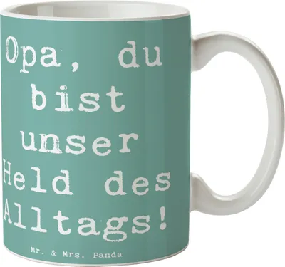 Produktbild von Mr. & Mrs. Panda Tasse Spruch Opa Held - Meeresbrise - Geschenk, Kaffeebecher, Geschenkidee, Bedanken, Danke sagen, Aufmerksamkeit, Teetasse, Zuneigung, Kaffeetasse, für