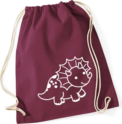 Produktbild von Huuraa Turnbeutel Triceratops Dinosaurier 12 Liter Burgundy Baumwolle Rucksack Geschenkidee
