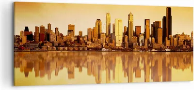 Produktbild von Bild auf Leinwand - Leinwandbild - Stadt Wolkenkratzer Wasser - 120x50cm - Wand Bild - Wanddeko - Leinwanddruck - Bilder - Kunstdruck - Wanddekoration - Leinwand bilder - Wandkunst - AB120x50-0118