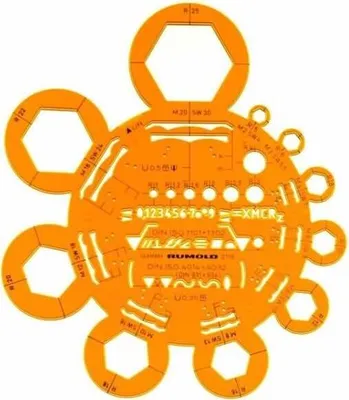 Produktbild von Abrundungs- und Mutternschablone Kunstoff orange/transparent.