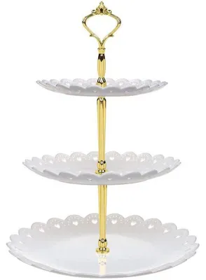 Productafbeelding van Drie-laags dessertrek, cupcakehouder, fruit- en snoepdisplay, tafelstandaard, wit, gemaakt van PP-kunststof