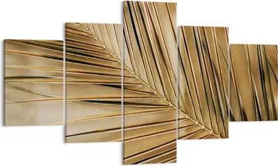 Produktbild von Bild auf Leinwand - Leinwandbild - 5 Teile - Blatt Gold Pflanze - 125x70cm - Wand Bild - Wanddeko - Wandbilder - Leinwanddruck - Bilder - Wanddekoration - Leinwand bilder - Wandbild - EA125x70-5041