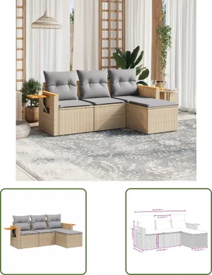Produktbild von The Living Store 4-tlg. Garten-Sofagarnitur mit Kissen Beige Poly Rattan