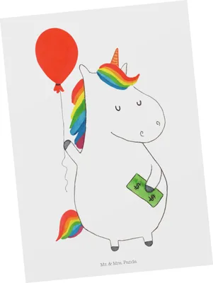 Produktbild von Mr. & Mrs. Panda Postkarte Einhorn Luftballon - Weiß - Geschenk, bildkarte, Ansichtskarten, Ansichtskarte, Postkarten, Freundin, Geld, Unicorn, Einhörner, Grußkarte
