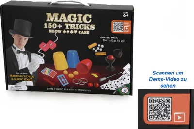 Produktbild von Magic Tricks-Zauberkasten für Kinder, 40 Teile inkl. Zauberkartenspiel mit 52 Karten für über 150 Tricks, mit Zauberstab, Seil, Würfel, Ringe, 3 Bechern mit Bällen etc.