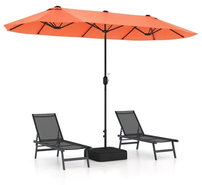 Obrázok produktu pre Dvojitý slnečník so stojanom, 400 x 200 cm, oranžová farba, ochrana UPF 30+, s ručnou kľukou