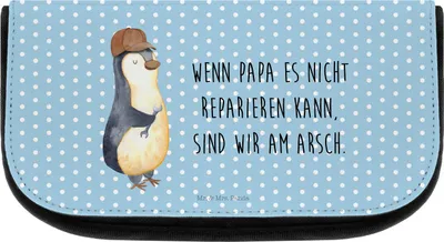 Produktbild von Mr. & Mrs. Panda Kulturbeutel Wenn Papa es nicht reparieren kann, sind wir am Arsch - Blau Pastell - Geschenk, schmink organizer, Schraubenschlüssel, Vatertag, Pinguin