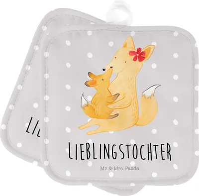Produktbild von Mr. & Mrs. Panda Topfuntersetzer Fuchs Mama - Grau Pastell - Geschenk, Schoß, Topflappen, topfhalter, Kochlappen, Set, Topflappenset, Mutter, Tochter, Muttertag