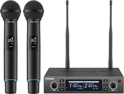 Productafbeelding van Draadloos microfoonsysteem - Draadloze microfoon, microfoonset, karaoke microfoon, set van 2