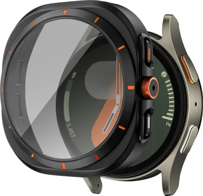 Produktbild von Bandz 'Square' Etui mit Bildschirmschutz passend für Samsung Galaxy Watch 7 - 44mm - Hartplastik-Schutzhülle - Glas-Bildschirmschutz - Vollschutzhülle + Bildschirmschutz (schwarz)
