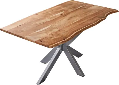 Produktbild von Esstisch Baumkante massiv Akazie natur 120 x 80 cm Spidergestell silber BENNI
