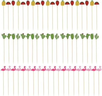 Productafbeelding van Bamboe cocktailprikkers, 12 cm - Herbruikbaar - Prikkers voor voorgerechten - Spiesjes voor tapas - Milieuvriendelijk - Kleurrijke decoratie - Cocktailspiesjes