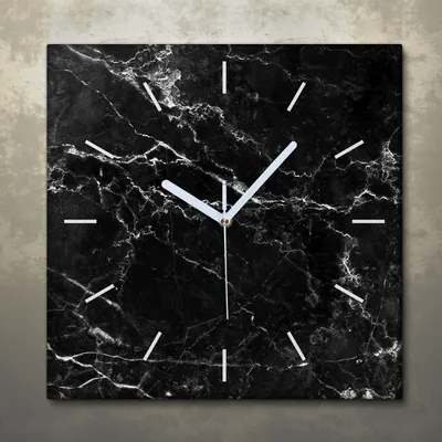 Produktbild von Wohnzimmer Leinwand Uhr Geräuschlos Küche 30x30 Schwarzer, Marmor, Textur, weiße Zeiger