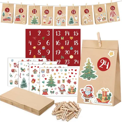 Immagine prodotto di Calendario dell'Avvento fai-da-te da riempire, 24 sacchetti di carta, color marrone