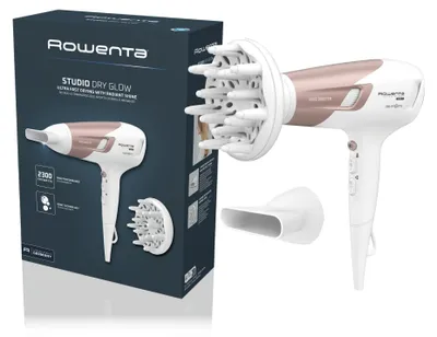 Produktbild von Rowenta Studio Dry Glow Haartrockner CV5830, Gleichstrom, Beige, Weiß, Einfarbig, Kunststoff, Hängeschlaufe, 1,8 m