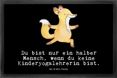 Produktbild von Mr. & Mrs. Panda fußmatte Kinderyogalehrerin Herz 50 x 75 cm - Schwarz - Geschenk, Fußabtreter, Schmutzmatte, Bodenvorleger, Sauberlaufmatte, Schmutzfangmatte