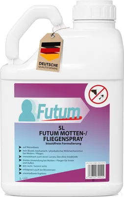 Produktbild von FUTUM 5 Liter Mottenspray / Fliegenspray | Biozidfrei gegen Motten & Fliegen | Wasserbasis | schnell & Direktwirkung | fleckenfrei