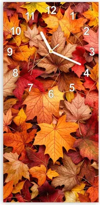 Produktbild von Wanduhr aus Glas mit Motiv Herbstlaub- 30 x 60 cm - inkl. Aufhängesystem