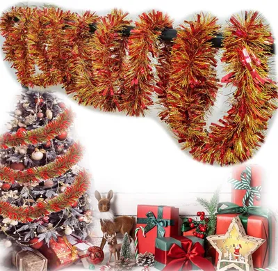 Image de Guirlande de Noël brillante, 4 pièces, rouge, décoration, 2 m chacune