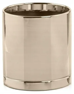 Produktbild von Keramik Blumentopf mit Untersetzer Gold 13 cm rund zylindrisch mit Ablaufloch glasiert