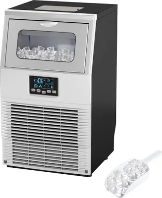 Produktbild von Kommerzielle Eiswürfelmaschine, LED-Beleuchtung, leicht lesbare Anzeigen, mit Schaufel, Silber