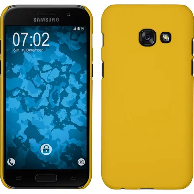Produktbild von PhoneNatic Case kompatibel mit Samsung Galaxy A7 (2017) - Hülle gelb gummiert Hard-case + 2 Schutzfolien