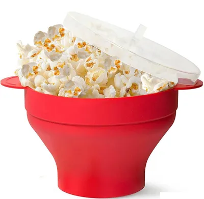 Popcorn-Popper aus Silikon, faltbar, spülmaschinenfest, rot, 15 Tassen