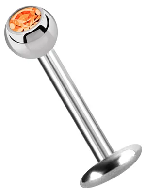Produktbild von Titan Labret Lippenpiercing Stecker 4 mm Platte in 1,2 x 6 mm + Kugel mit Stein in orange