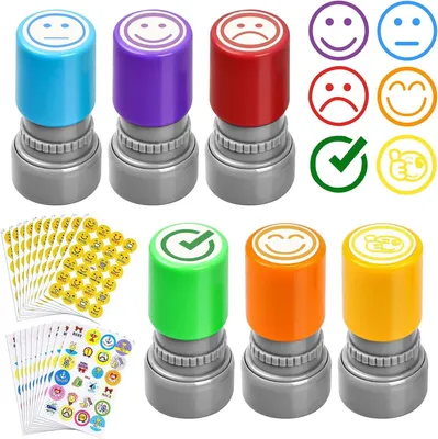 Produktbild von Stempelset 6-teilig mit 20 Aufklebern, Emotionsstempel für Grundschule, Motivationsstempel