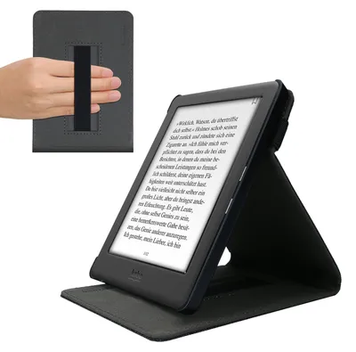 Produktbild von kwmobile Hülle kompatibel mit Kobo Glo HD / Touch 2.0 - mit Handschlaufe und Ständer - e-Reader Schutzhülle in Dunkelgrau