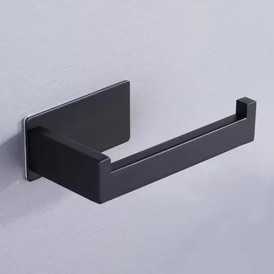 Image de Porte-papier hygiénique, sans perçage, en acier inoxydable, avec bandes adhésives, 14 x 6,5 x 4,5 cm, noir
