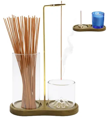 Räucherstäbchenhalter 2-in-1, Holz, Glas, 16x8x26 cm