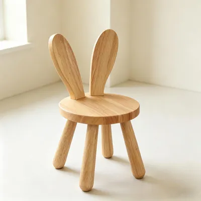Kinderhocker aus Massivholz, 45 x Ø 26 cm, mit Rückenlehne, Hasenohren