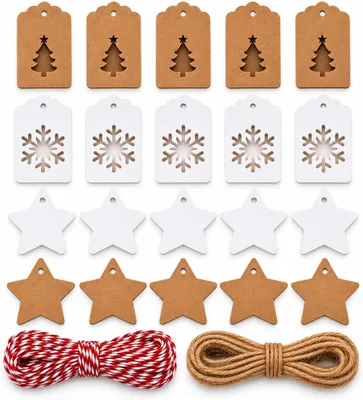 Immagine prodotto di 50 decorazioni natalizie con cordoncino da 10 metri – Decorazioni natalizie da personalizzare, etichette regalo per l'Avvento e San Nicola (set da 50 - Mod. 02)