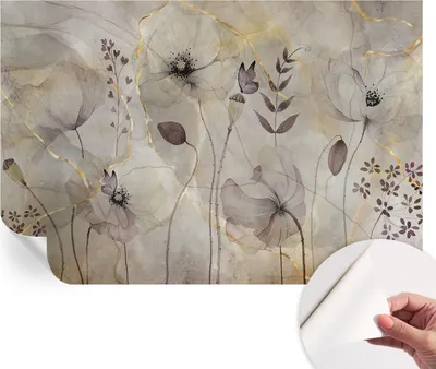 Produktbild von Selbstklebende Wandtapete - Dekorative Tapete für Wohnzimmer - Klebefolie für Wandbilder - Tapetenfolie für Wanddekoration - 104x70 cm - Zarte Blüten