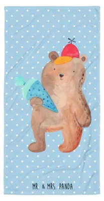 Produktbild von Mr. & Mrs. Panda Handtuch Bär Schultüte - Blau Pastell - Geschenk, Schulanfang, Teddy, Duschtuch, Schulbeginn, Erster Schultag, Badehandtuch, Duschhandtuch, Strandtuch