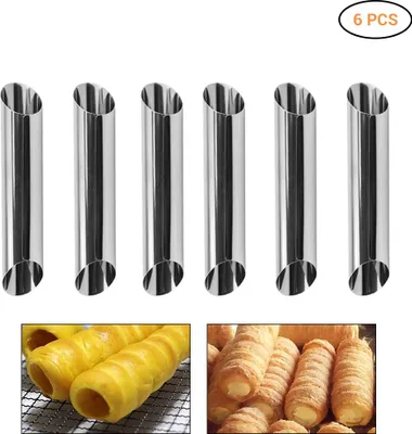 Obrázok produktu pre 6-dielna súprava foriem na pečenie z nehrdzavejúcej ocele na croissanty, špirálové rúrky na pečenie, vložky na krém, čokoládové croissanty, pečivo a ďalšie