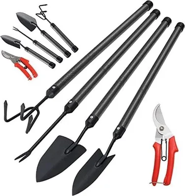 Produktbild von Famanu Gartenwerkzeugset 5-in-1 mit Schneidewerkzeug, Pflanzschaufel, Unkrautstecher, Harke, Unkrautgabel, Schaufel