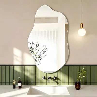 Immagine prodotto di Specchio da parete, forma irregolare, grande, vetro HD, design asimmetrico, ideale per il soggiorno