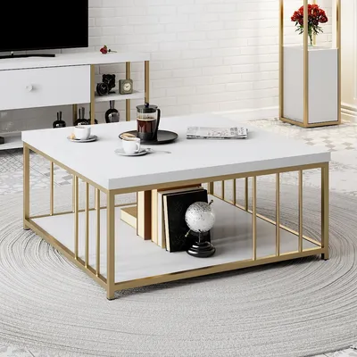 Image de Skye Decor, Zenn - White, Gold, Tables basses, blanc, 90 x 40 x 39 cm